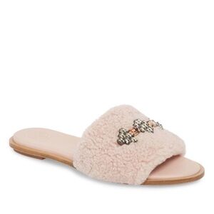 BN Tory Burch Aspen Embellished Shearling Blush Sandals 9.5